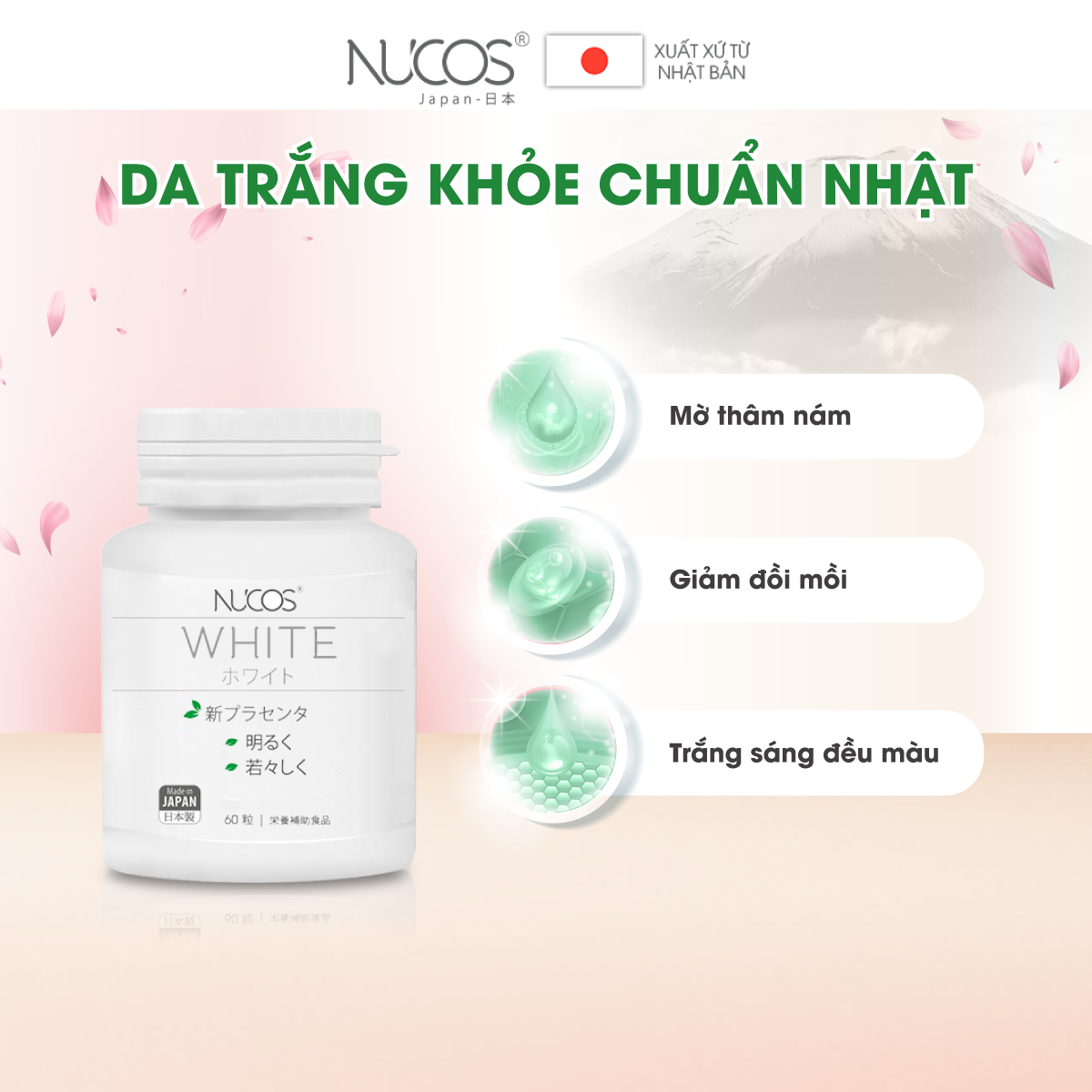 Combo 4 hộp Viên uống Nucos White trắng da mờ thâm nám 60 viên