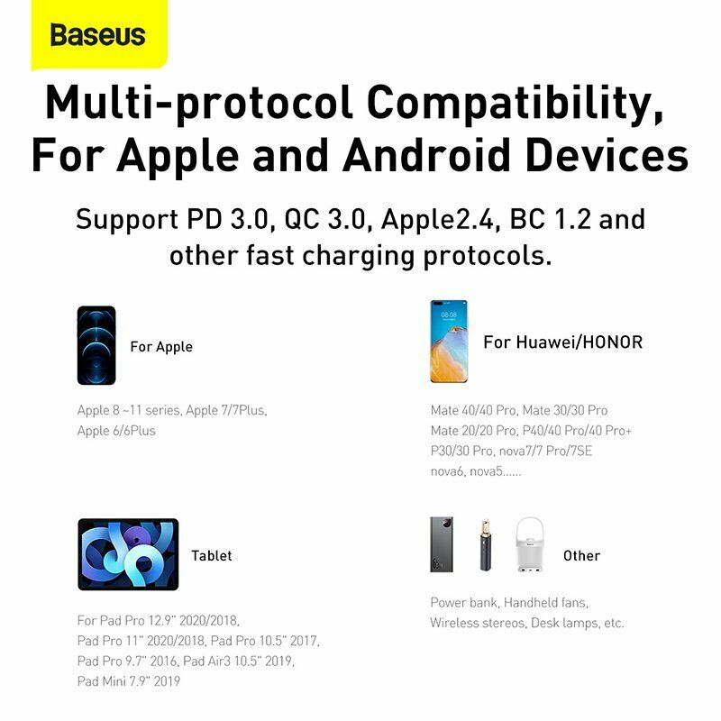 Củ sạc nhanh PD 20W Baseus Compact Quick Charger chuôi dẹt 1 cổng Usb và Type-C - Hàng chính hãng