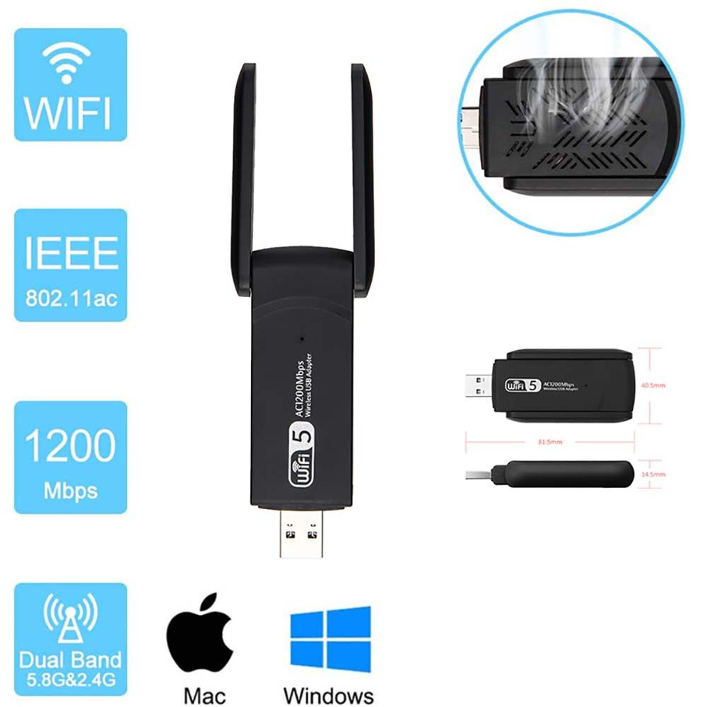 Xuất Khẩu Mỹ - Bộ Chuyển Đổi WiFi USB 1200Mbps (2.4G - 5G)/ 1900Mbps (2.4G - 5.8G) Thu Mạng The Deosd - Hàng Chính Hãng