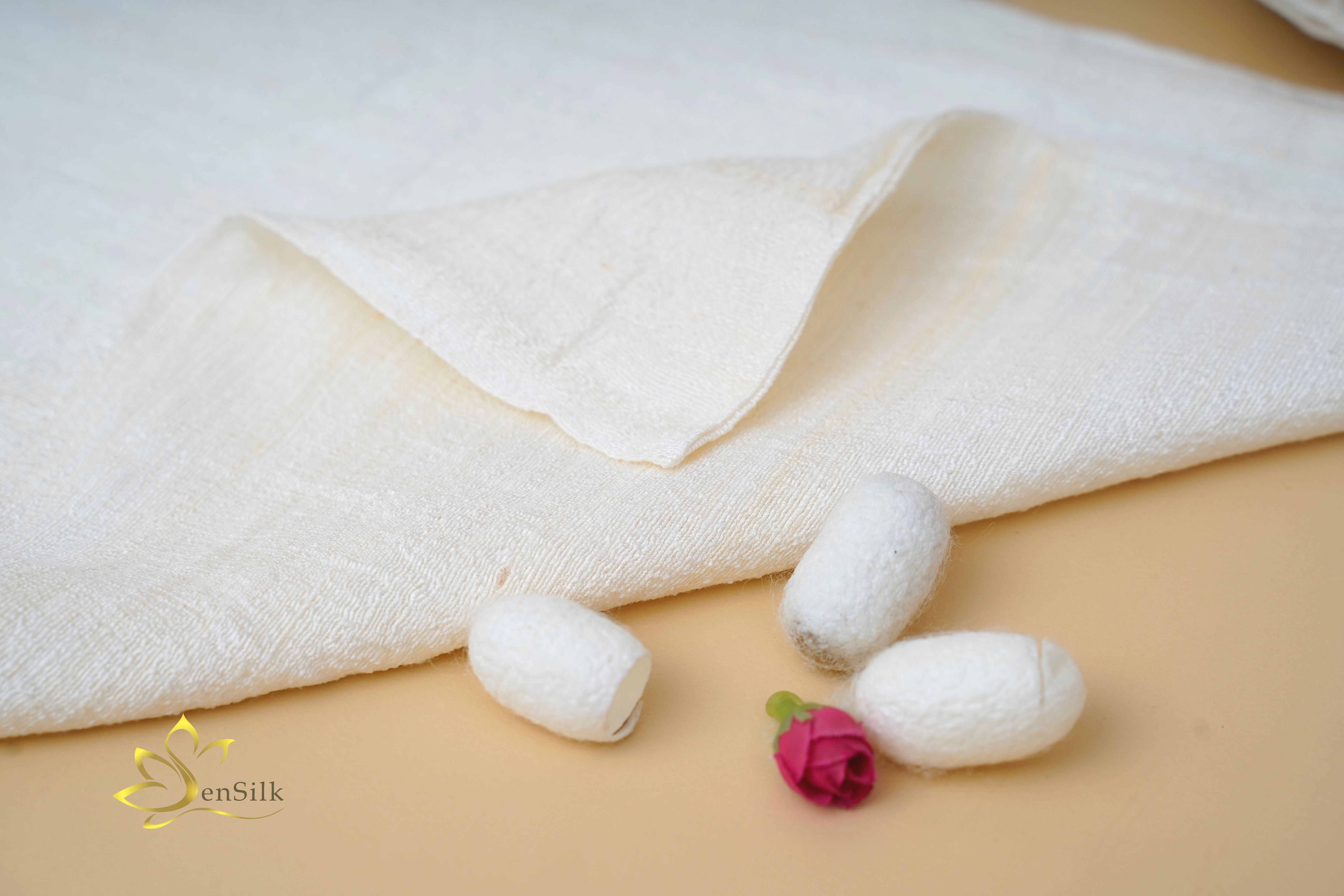 Khăn Mặt Cao Cấp 100% Từ Lụa Tơ Tằm Cao Cấp 45*30cm, Khăn Massage SenSilk Sạch Dạ Bớt Mụn