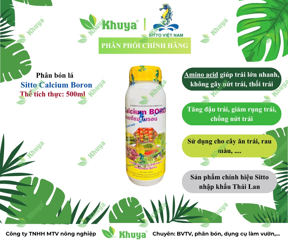 Phân bón lá sinh học Sitto Calcium Boron 500ml Đậu trái - Giảm rụng trái