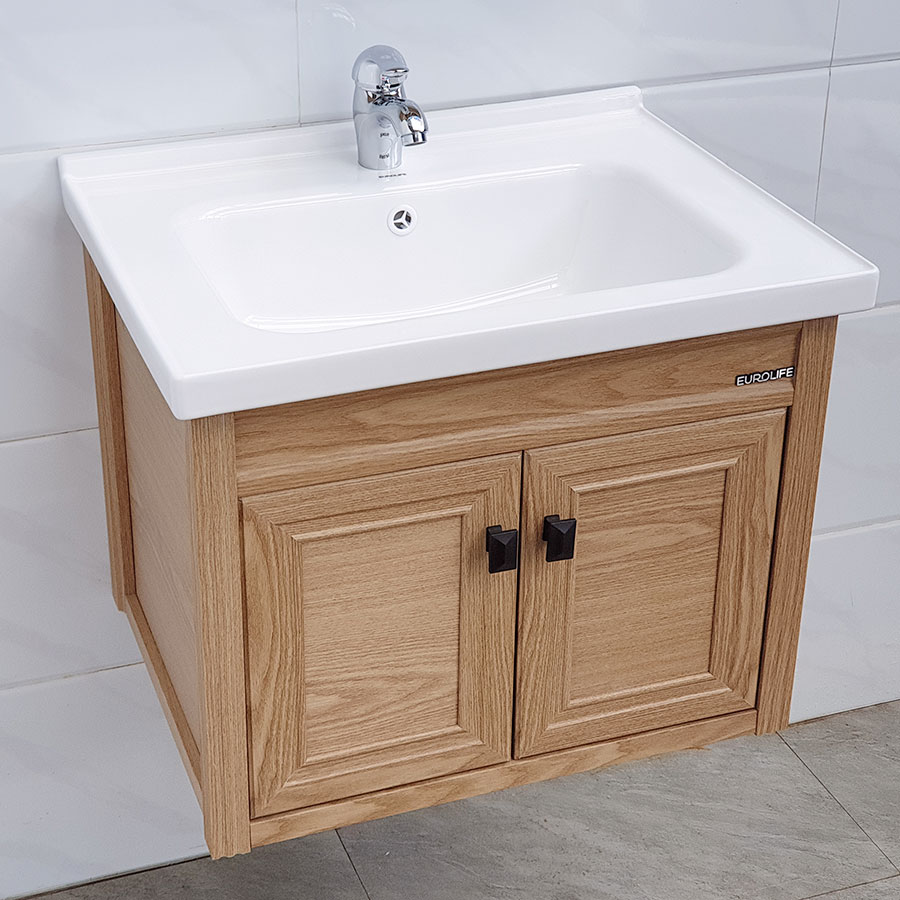 Bộ tủ Lavabo nhựa và carbon chịu nước Eurolife BLV-NC04 kháng nước chống ẩm chống bám bẩn, tạo khuẩn (Nâu gỗ)