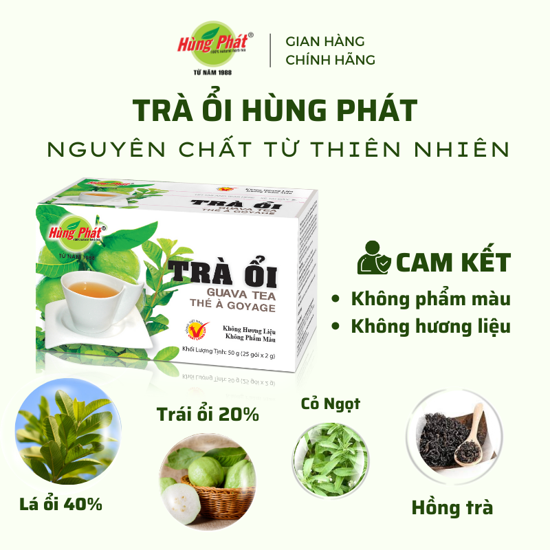 Trà Ổi Hỗ Trợ Thanh Nhiệt Cơ Thể Da Đẹp Dáng Xinh Hộp 25 gói - Trà Hùng Phát