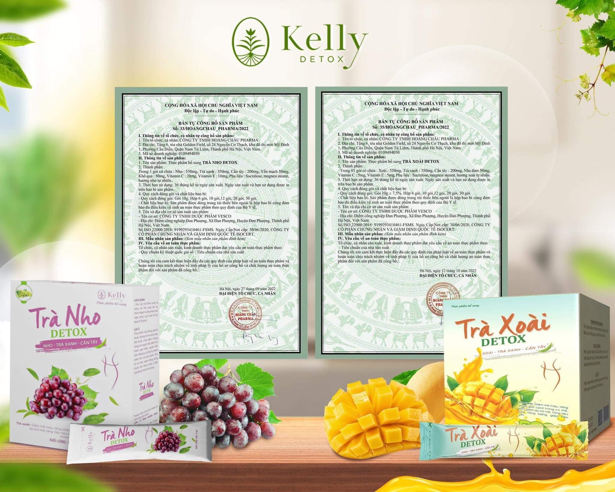 Trà Nho Detox Kelly Mẫu Mới 12gói kèm 1 gói Detox Rau Củ Hỗ Trợ Giảm Cân - An Toàn , Hiệu Quả