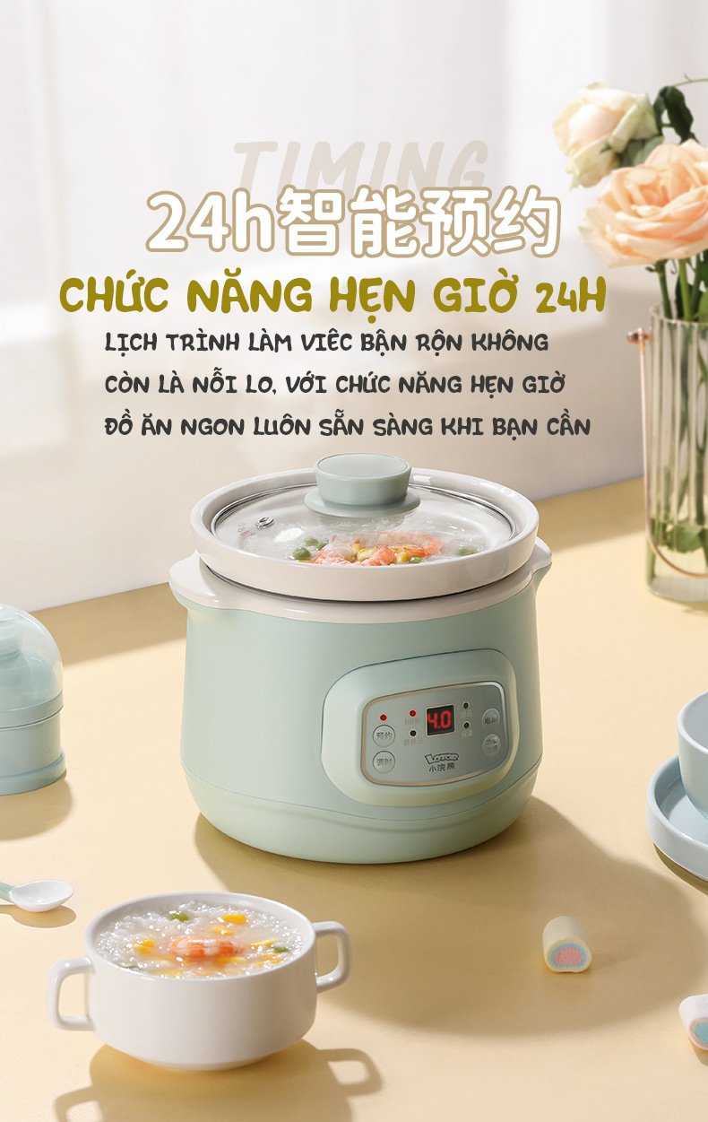 Nồi hầm chậm ruột sứ đa năng mini nhập khẩu OEM - 1L ROTOR-Z1 dành cho 1-3 người ăn tặng kèm muỗi canh