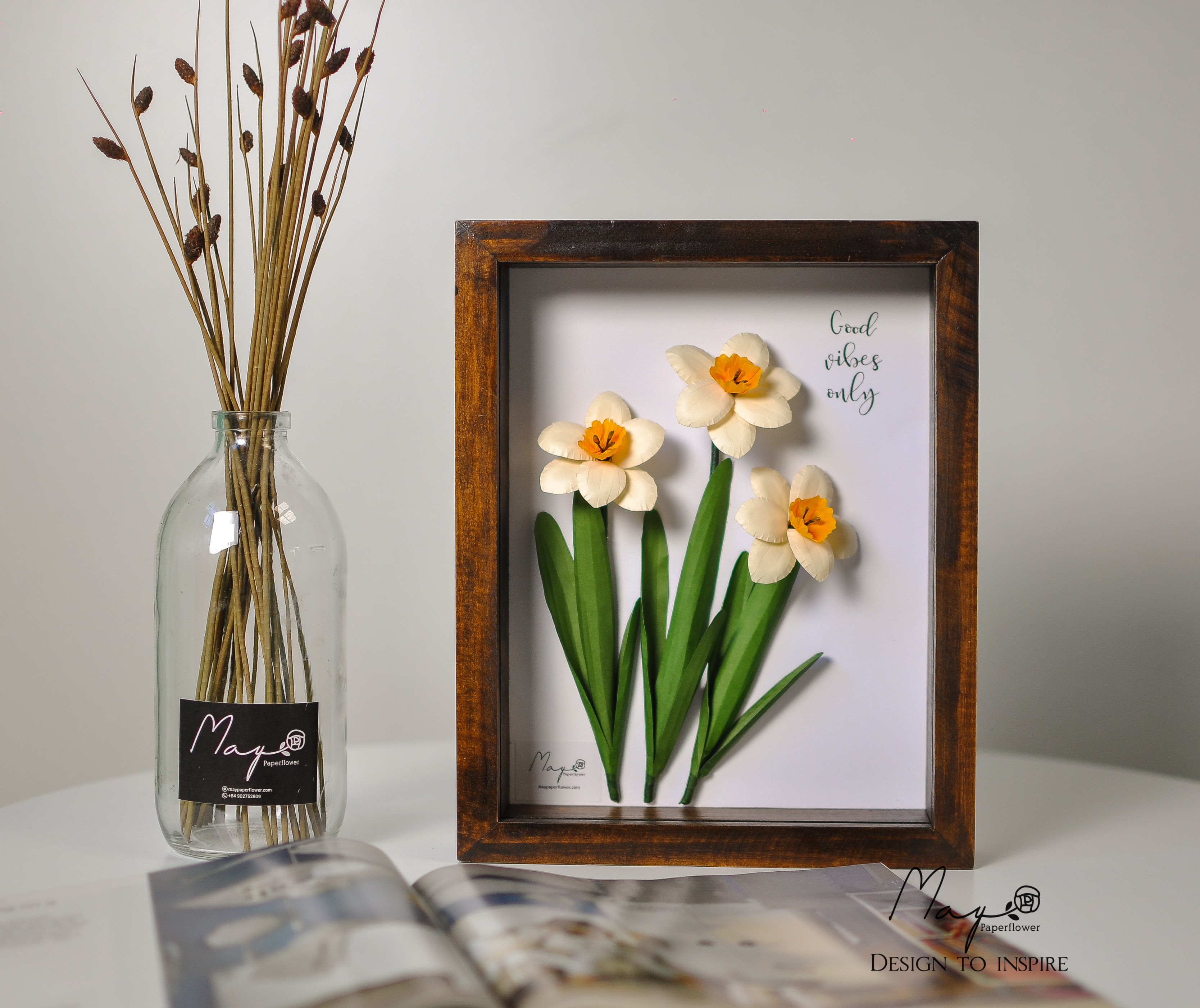 'Tranh hoa giấy handmade trang trí cao cấp cm, HOA THỦY TIÊN Maypaperflower - hoa giấy nghệ thuật