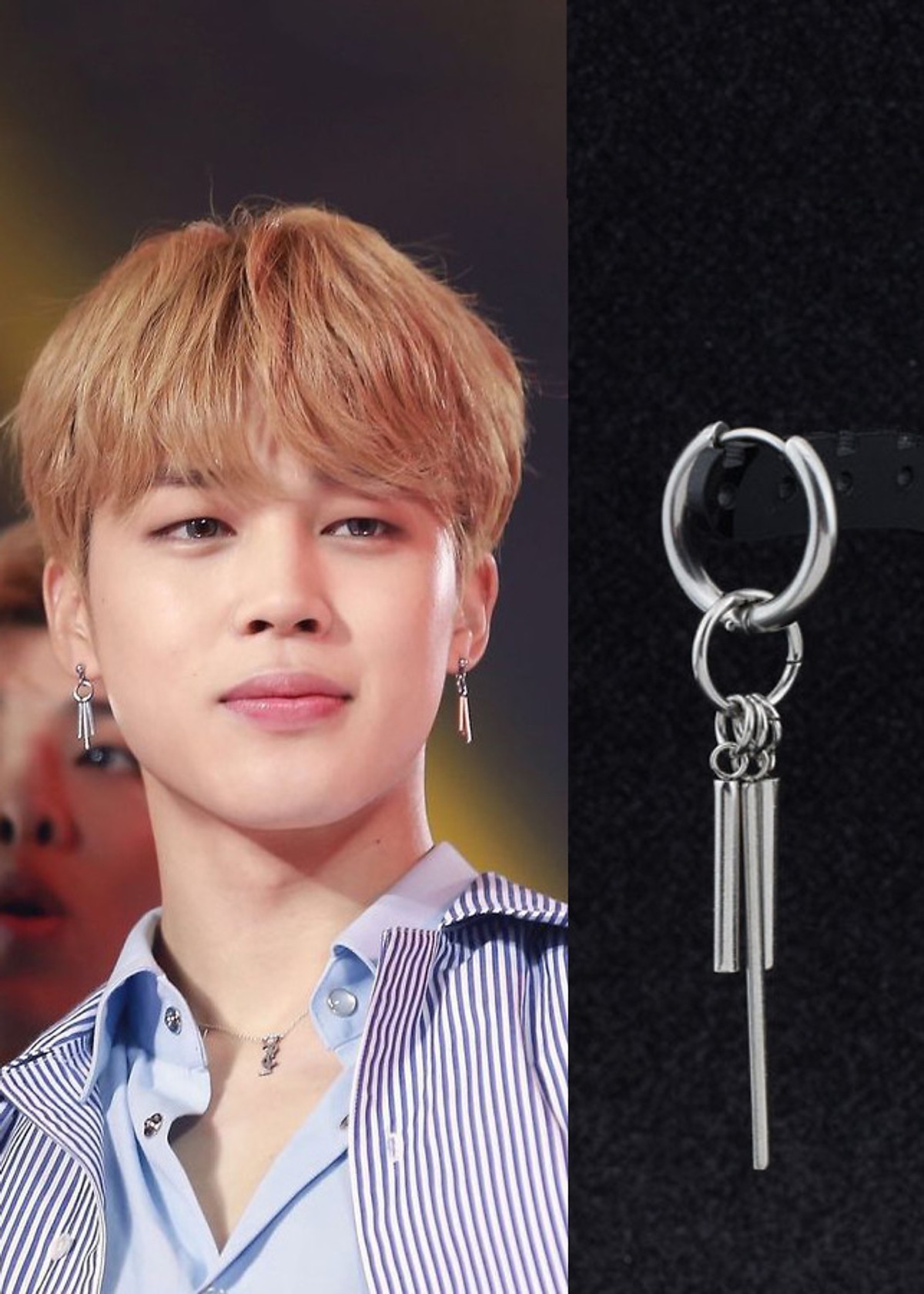 Bông tai Jimin BTS thả 3 thanh nhỏ style unisex - Xỏ lỗ tròn