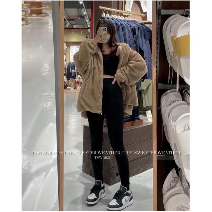Quần legging nữ đen cạp cao gen bụng chất dày full túi giấy Mu ji