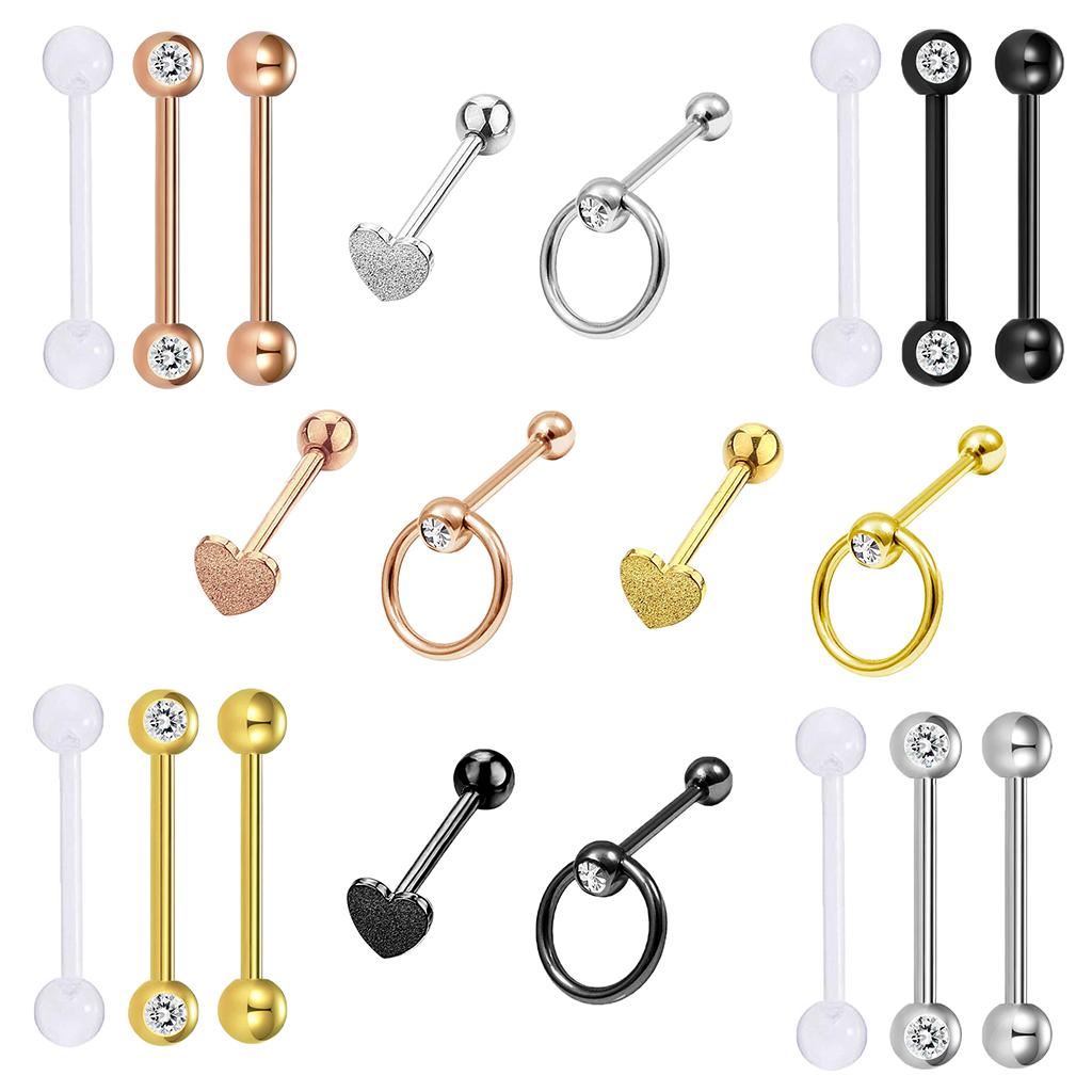 5 Pieces Stainless Steel Nose Lip Tongue Eyebrow Tragus Piercing Body Jewelry 14g for Women Men