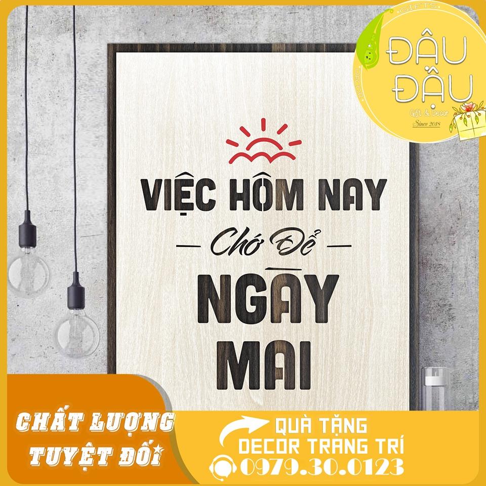 Tranh văn phòng gỗ khắc chữ slogan tạo động lực treo tường trang trí hiện đại size 20x27cm