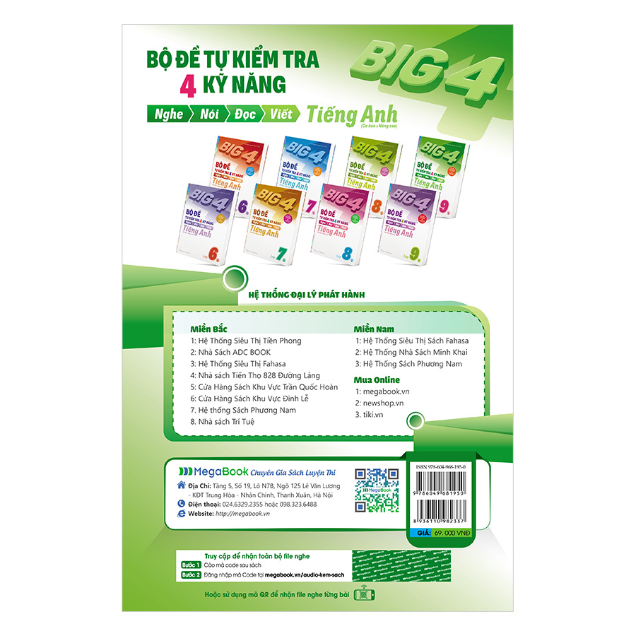 Combo Big 4 Bộ Đề Tự Kiểm Tra 4 Kỹ Năng Nghe - Nói - Đọc - Viết Tiếng Anh Lớp 9