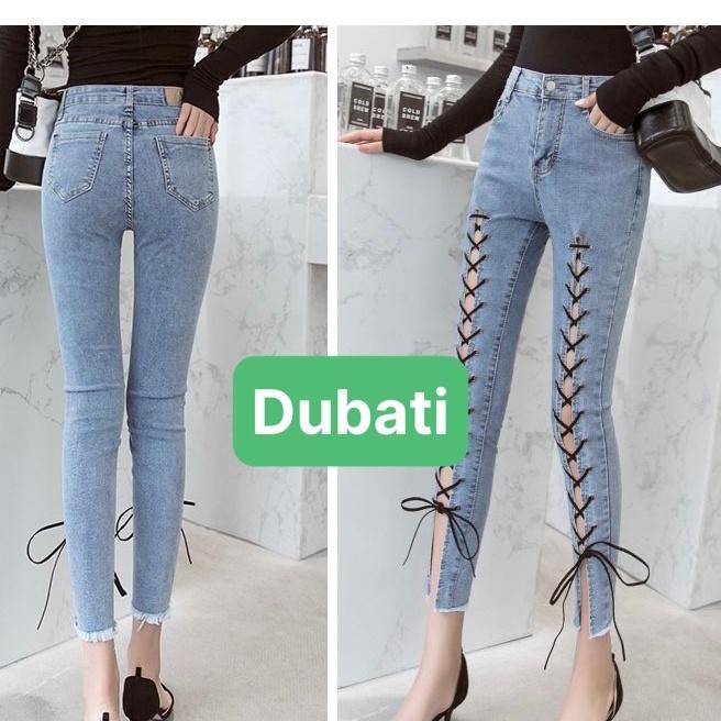 QUẦN JEAN NỮ CHẤT BÒ XANH DÂY CHÉO LƯNG CAO NÂNG MÔNG SIÊU HOT- DB 09- DUBATI FASHION