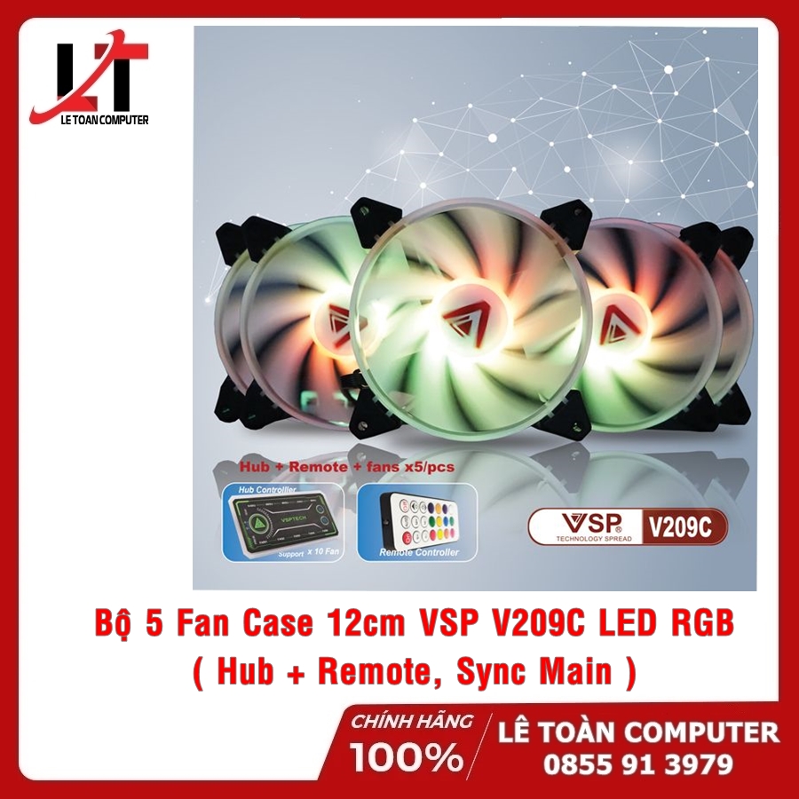 Bộ KIT 5 Fan VSP V209C LED RGB (FAN LÀM MÁT VÀ ĐẸP CHO VỎ MÁY TÍNH) - Hàng Chính Hãng