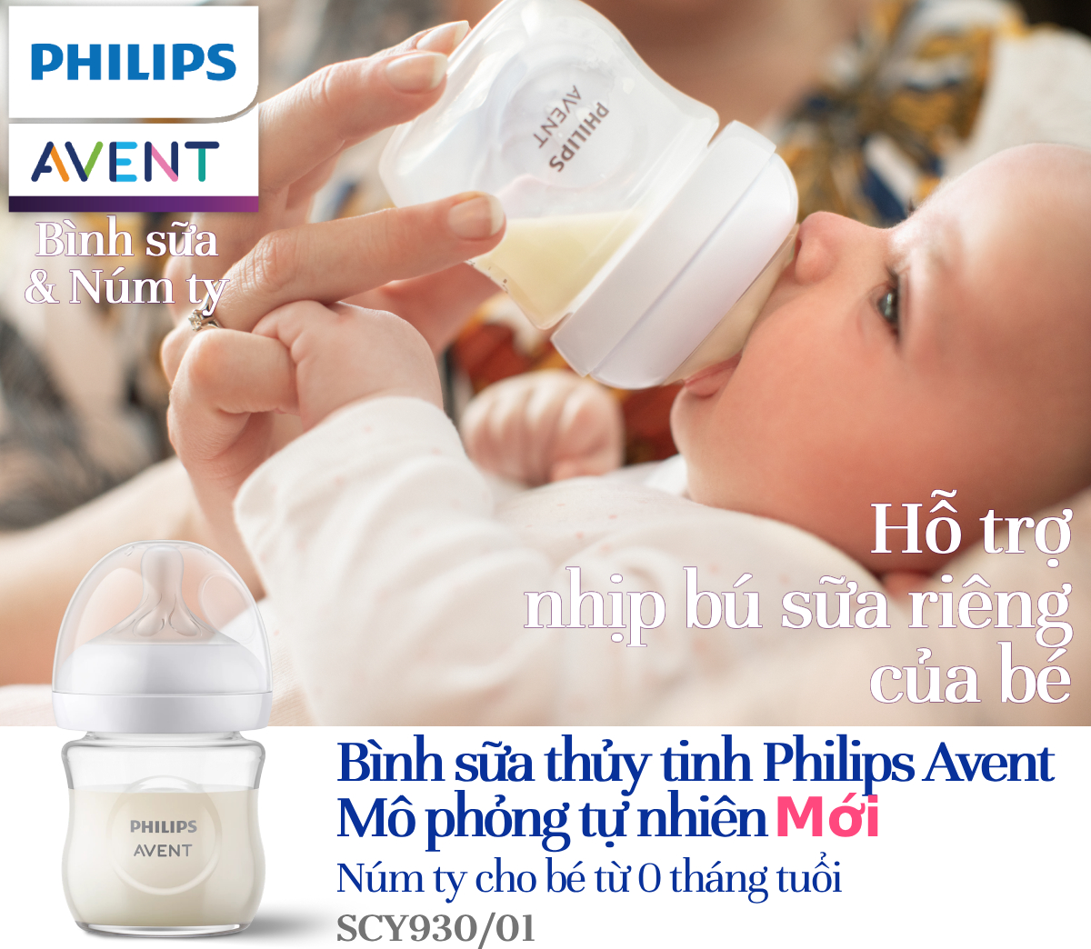 Philips Avent bình sữa thủy tinh mô phỏng tự nhiên mới 120ml bé từ 0 tháng SCY930/01