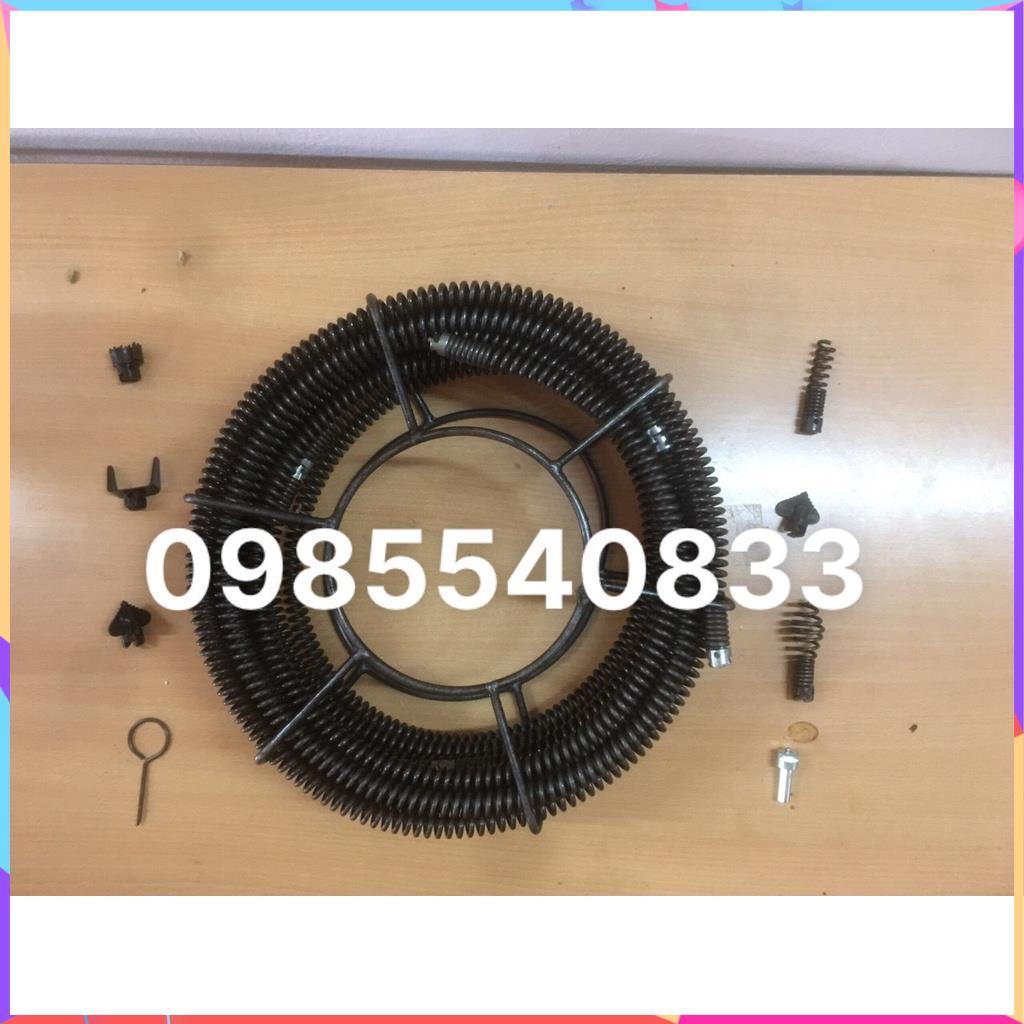 Dây thông tắc cống dài 12M, đánh bồn cầu, bồn rửa bát dùng cho máy khoan ( 12M dây phi 16 + 6 đầu thông + 1 đầu kết nối