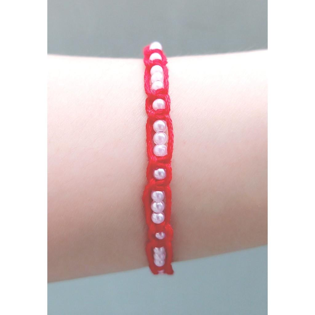 Vòng tay may mắn-chỉ đỏ-hột bẹt-Wendy-Friendship bracelet-phong thủy-tình bạn-bạn bè-handmade DIY-vòng chân