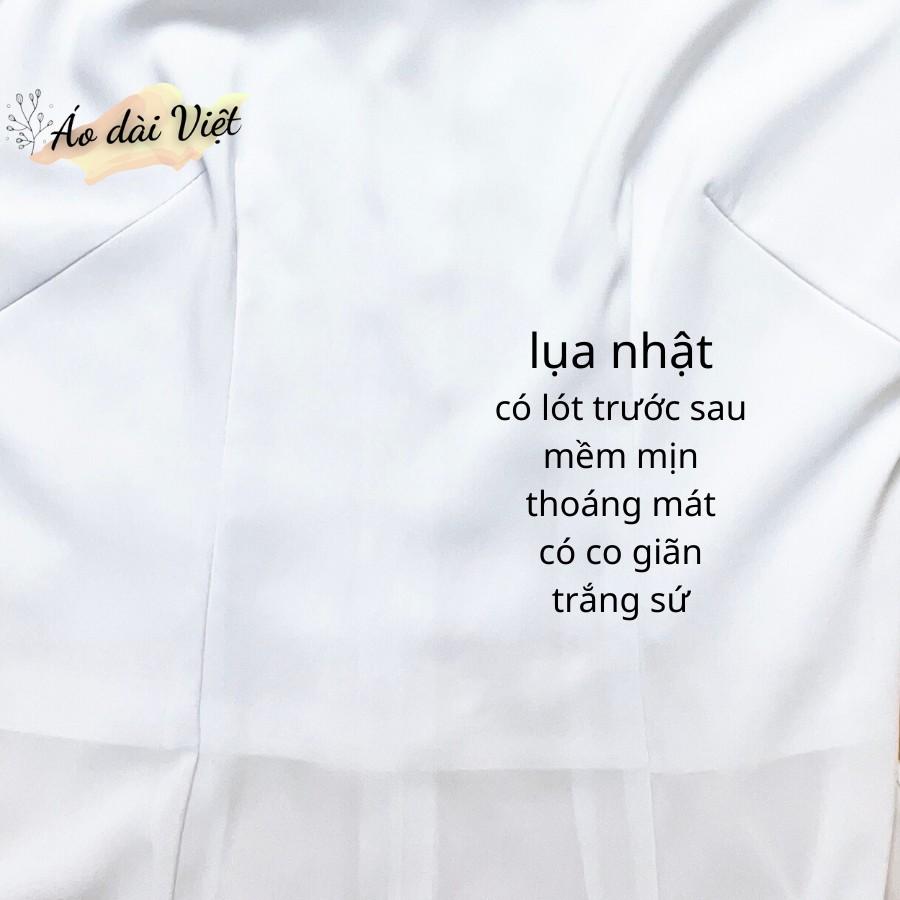 Áo dài trắng nữ học sinh đi học may sẵn truyền thống cổ vuông hở lụa cao cấp