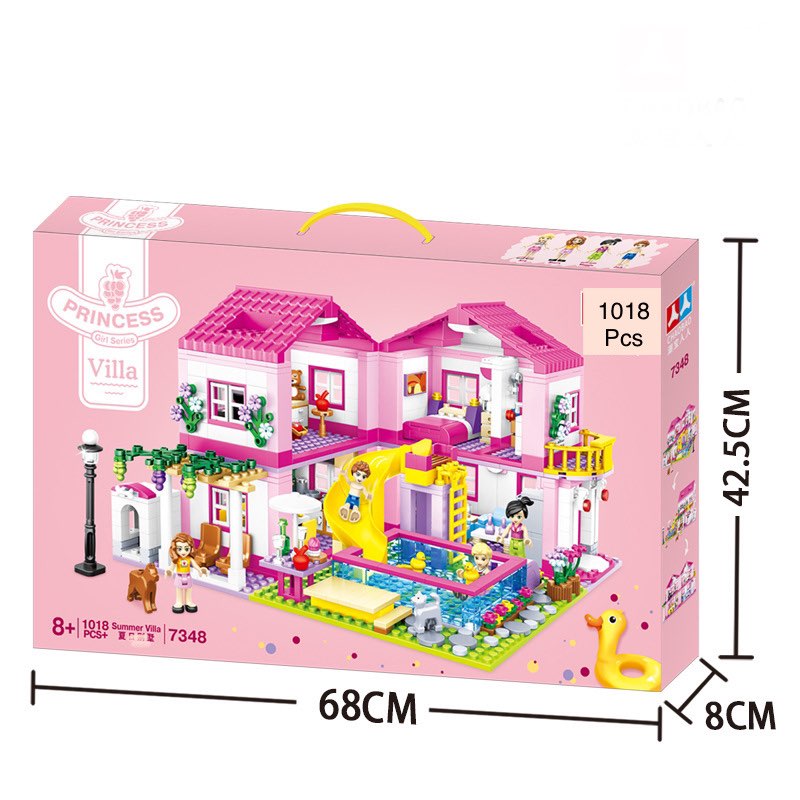 Đồ chơi xếp hình lắp ghép biệt thự 3D kết hợp công viên cầu trượt ngoài trời với 1018Pcs