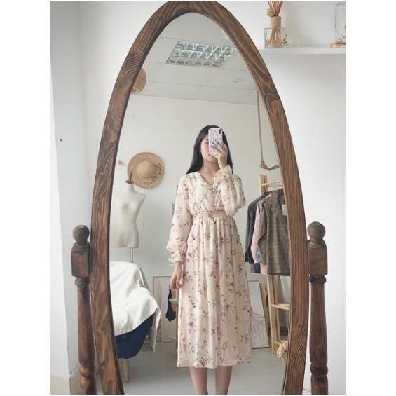 Váy hoa nhí dáng dài xòe nhẹ hàn quốc cổ v chất voan lụa 2 lớp chun eo siêu sinh - 110cm - 065