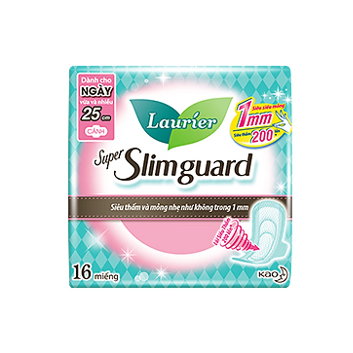 Combo 3 gói Băng Vệ Sinh Ban Ngày Laurier Super Slimguard Siêu Mỏng Cánh 1mm (25cm-16M)