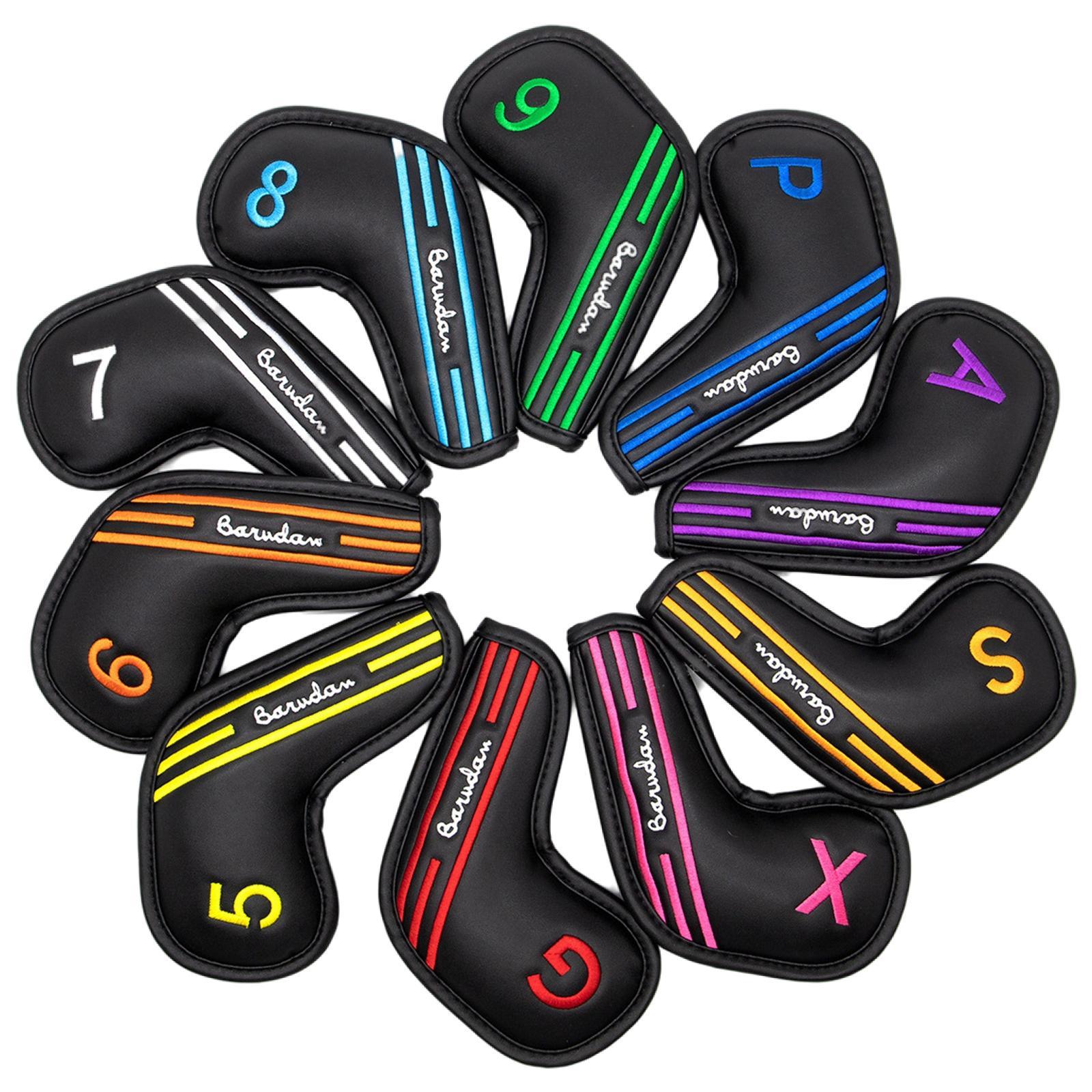10Pcs Golf Iron Head Covers Set Guard Black PU Leather W/ No. Tag Waterproof