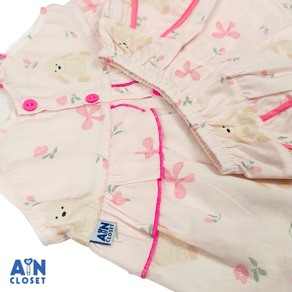Bộ quần áo Ngắn bé gái họa tiết Thỏ Nơ Dây Hồng cotton - AICDBGI7EXOB - AIN Closet