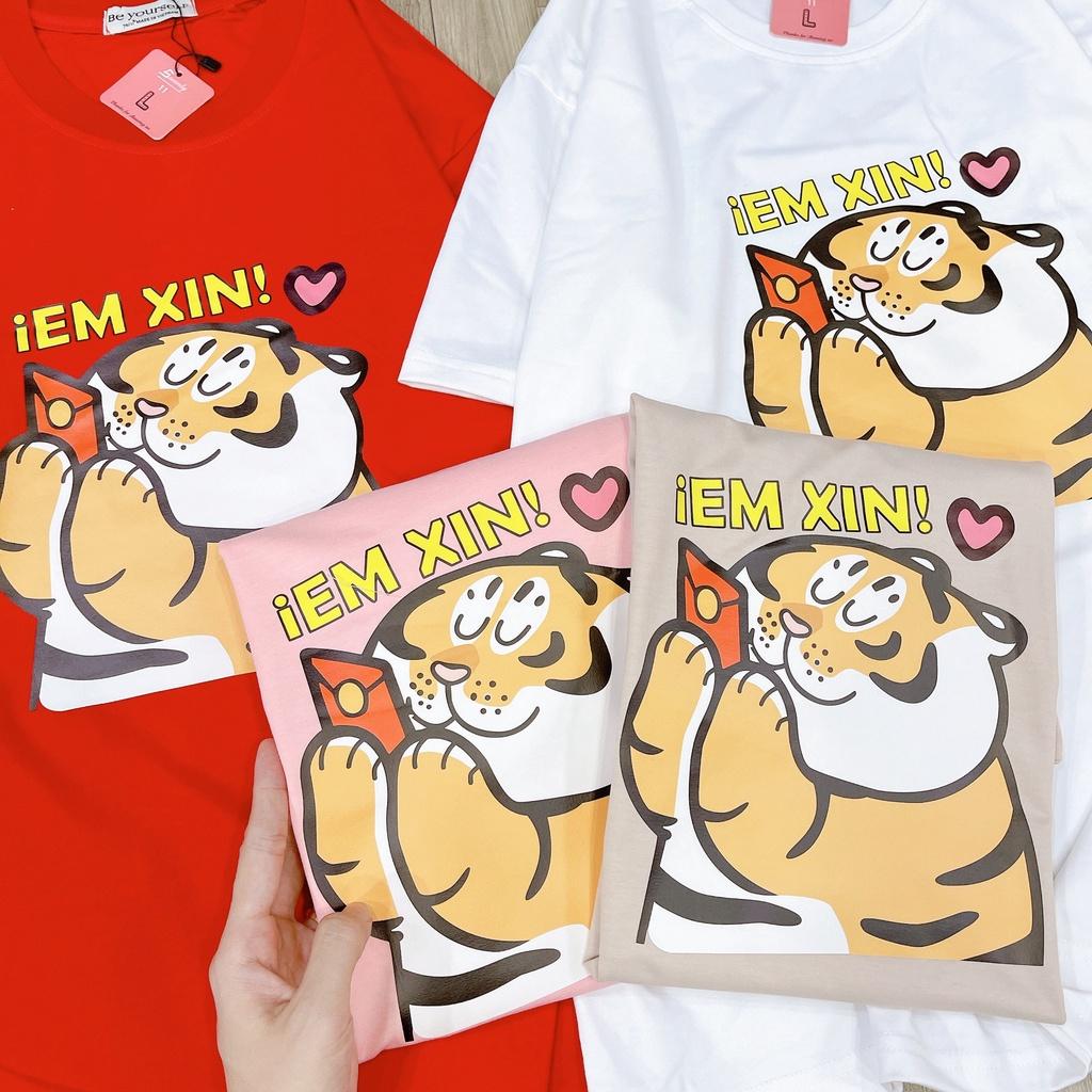 Áo Thun Tay Ngắn Unisex Đủ Size M L XL - CỌP EM XIN LÌ XÌ 2022 NHÂM DẦN