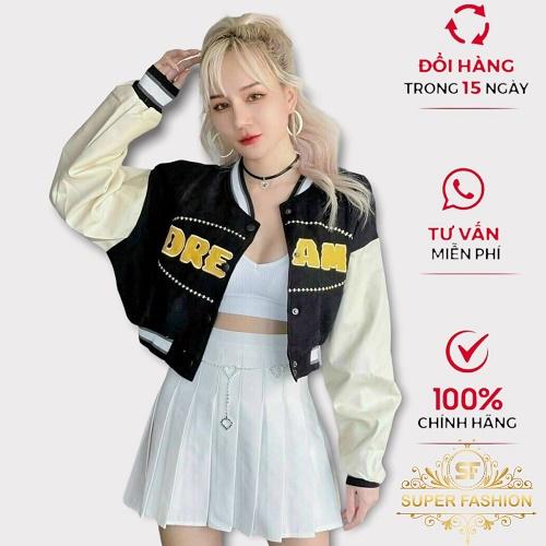 Áo Khoác Nữ Fashion Vải Da Lộn 2 Lớp Lót Dù Kiểu Bomber Crotop Thêu Chữ Hot Trend