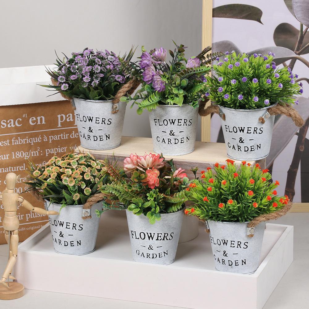 Hoa giả trong nhà 1 chiếc, Hoa giả với nồi kim loại Trang trí cây nhân tạo cho đám cưới ngoài trời Bàn văn phòng Vườn Quà tặng nhà mới