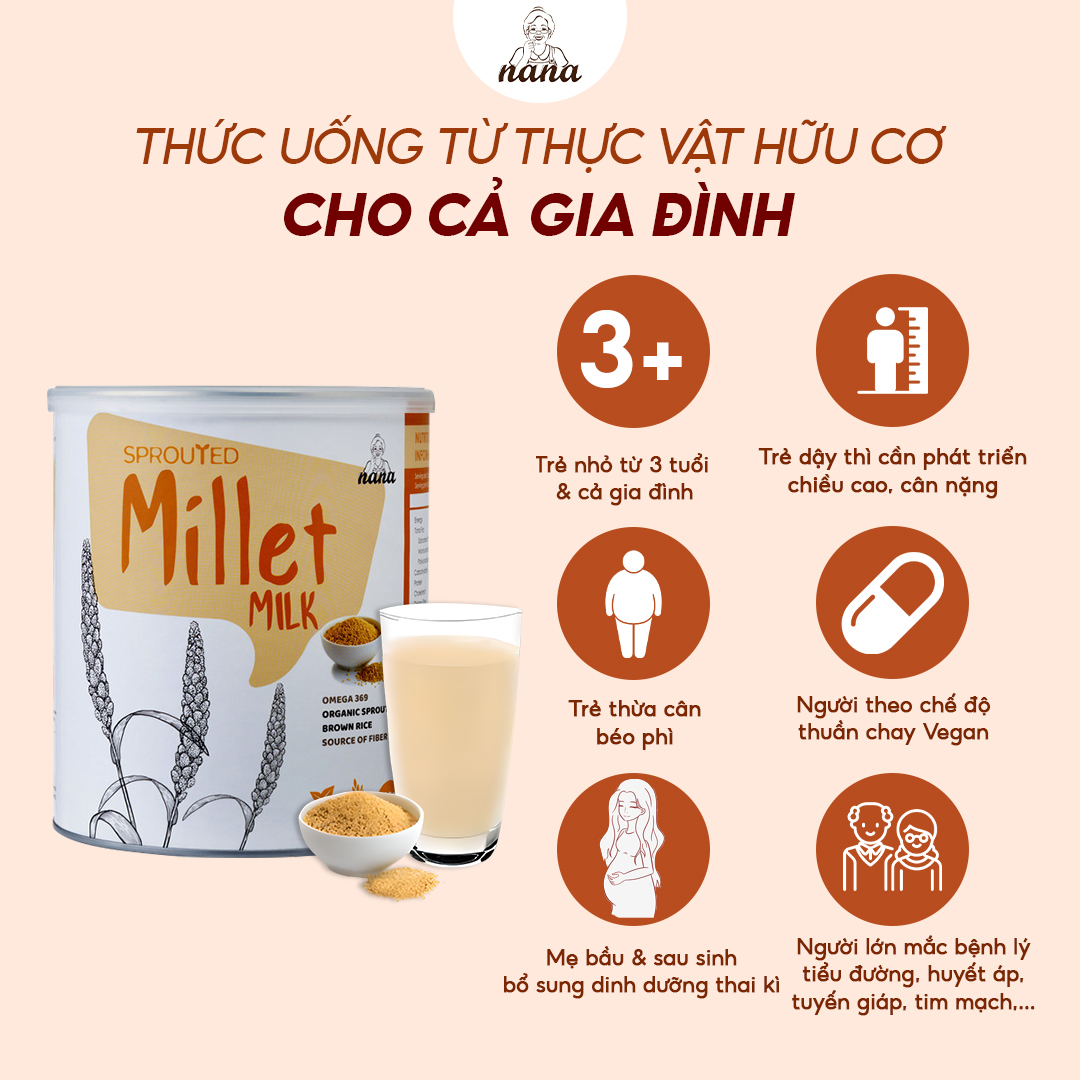Sữa Hạt Millet 700g x4 Hộp (2.8kg) Vị Kê Tự Nhiên Cho Trẻ Từ 3 Tuổi &amp; Người Lớn Sữa Hữu Cơ Bổ Sung Dinh Dưỡng Toàn Diện