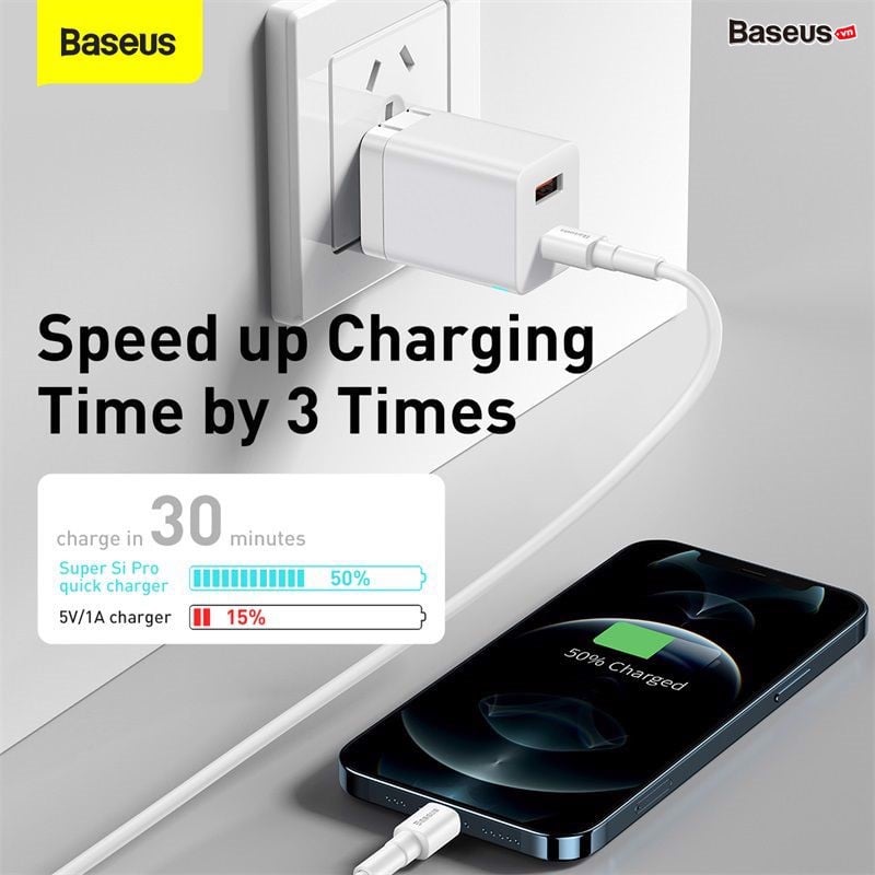 Củ sạc nhanh Baseus Super Si Pro 30W (CCSUPP) Quick Charger 1C+ 1U - Hàng chính hãng