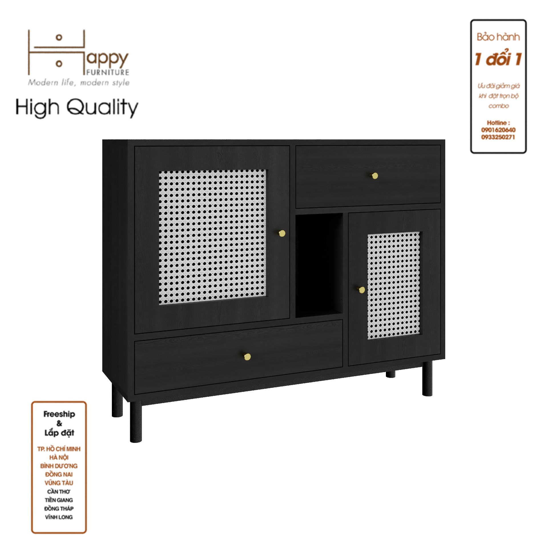 [Happy Home Furniture] ROTAN, Tủ lưu trữ 2 ngăn kéo 2 cửa mở - chân sắt, 100cm x 30cm x 80cm ( DxRxC), TCM_132
