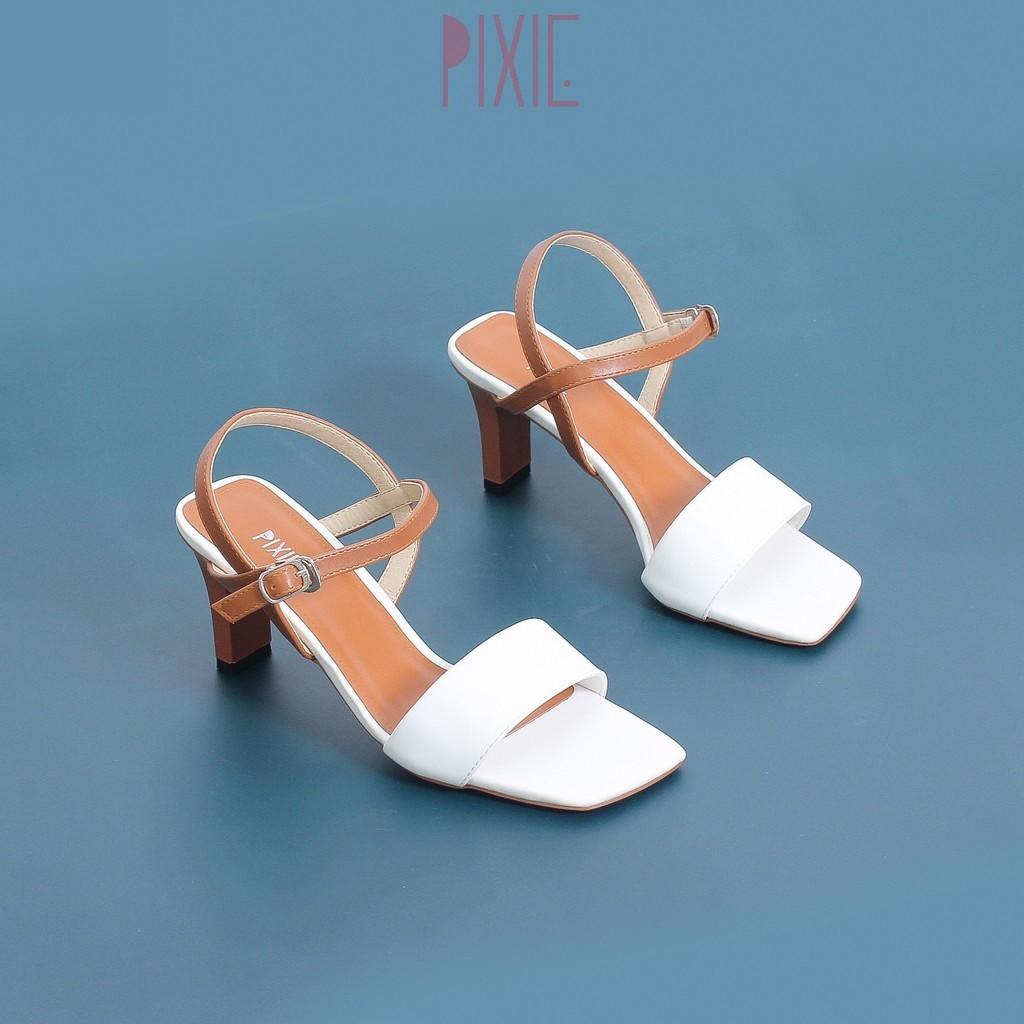 Giày Sandal Cao Gót 6cm Quai Bản To Mix 2 Màu Pixie X484