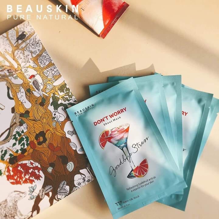 Mặt nạ chống oxy hóa cấp nước bù khoáng dưỡng mềm da trắng mịn Beauskin Don't Worry Sheet Mask, Hàn Quốc 25 ml