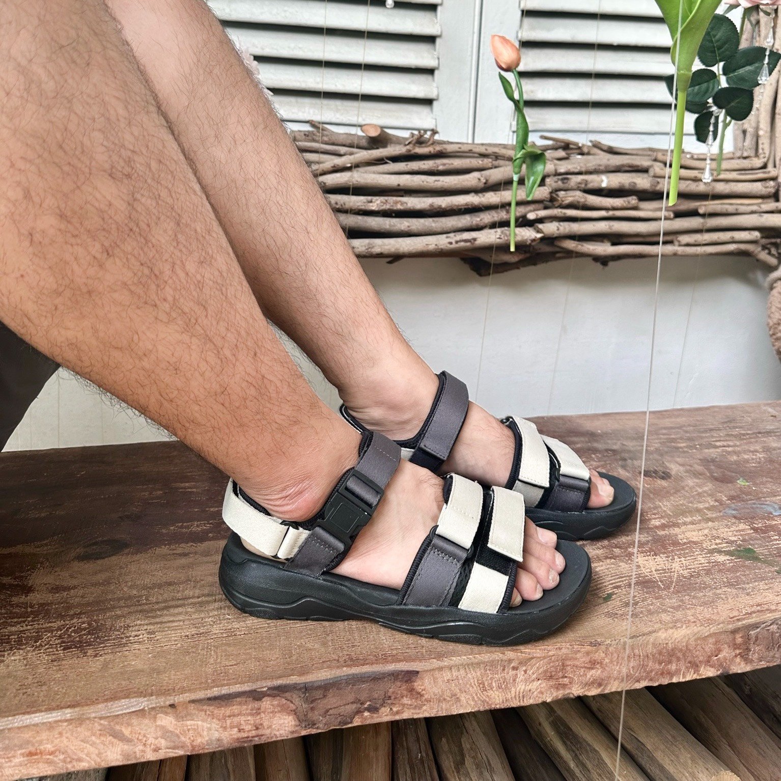 Giày Sandal Nam Nữ Unisex The BiLy Quai Ngang Dây Dù Đế IP Siêu Êm Nhẹ Màu Xám Trắng-BL05