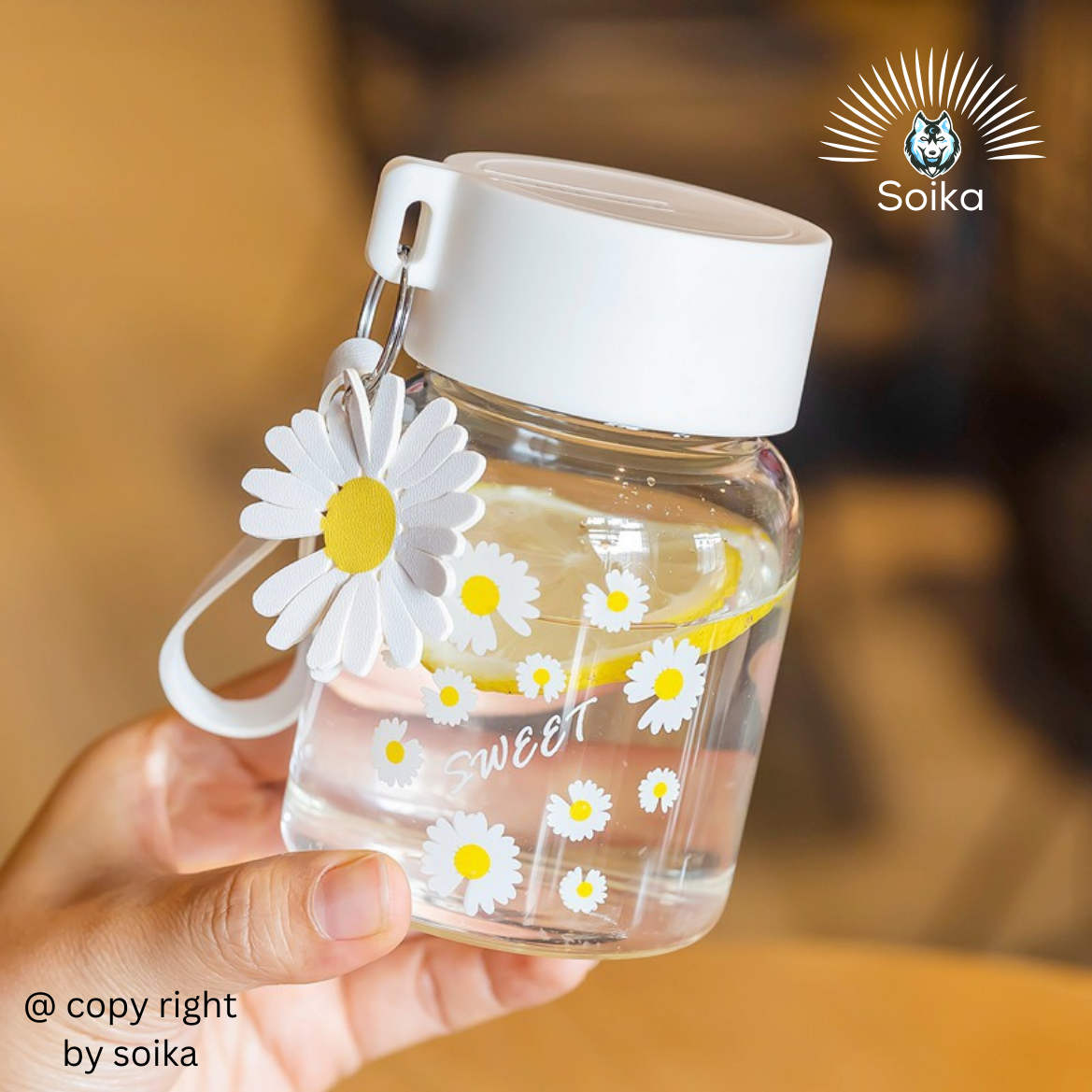 Bình Nước Thủy Tinh Hoa Cúc Soika SC06 Dung Tích 350ml