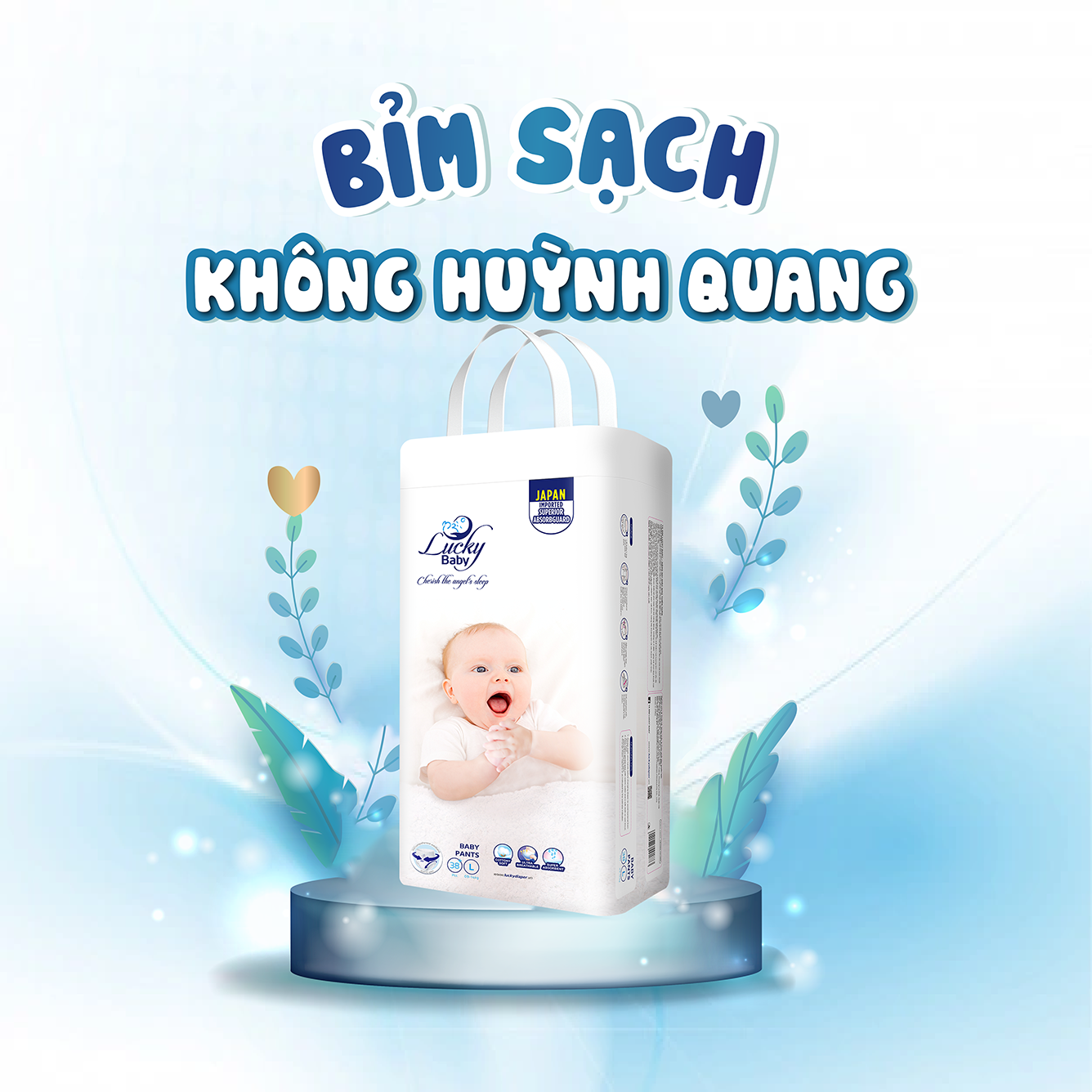 Tã Bỉm Quần Lucky Baby Không Huỳnh Quang, Siêu Thấm Hút L38 (9-14kg)