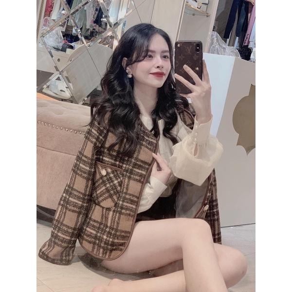 Áo khoác dạ tweed nâu tây hàng chuẩn SDD