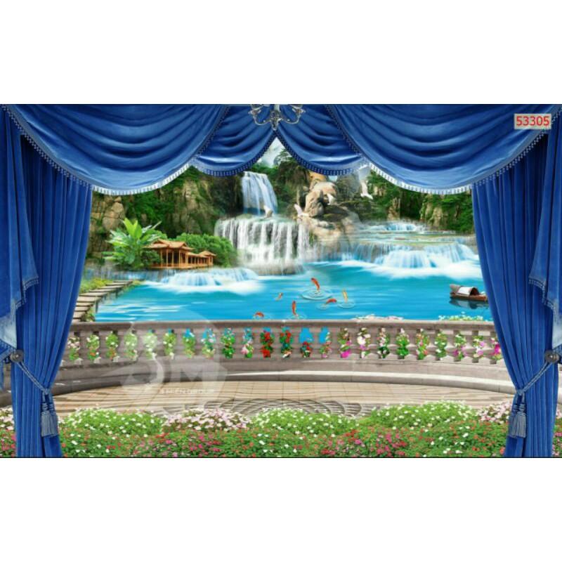 Tranh lụa giả rèm cửa cảnh thiên nhiên KT ngang 1.25m*0.8m