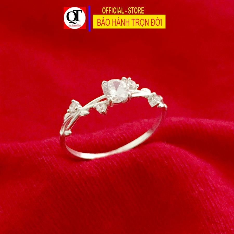 Nhẫn nữ bạc cá tính bản nhỏ ổ cao gắn đá kim cương nhân tạo 6ly phong cách styl trang sức Bạc Quang Thản – QTNU68