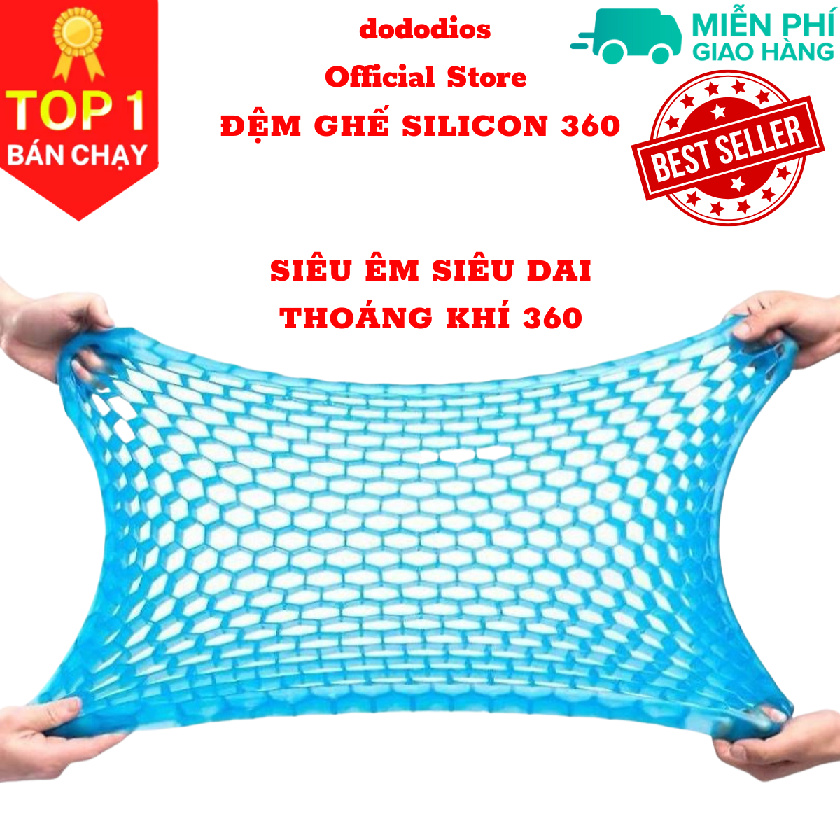 Đệm ngồi 3D Silicon 2 lớp cao cấp thoáng khí chống đau mỏi, Đệm Ngồi Thông Minh Lưu Thông Máu Thoáng Khí, đệm lót ghế ngồi silicon 3d - Hàng Chính hãng dododios