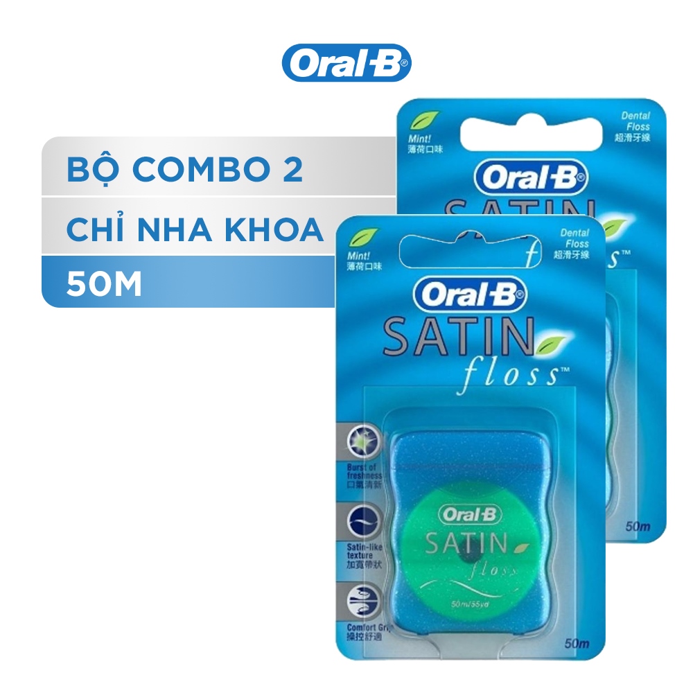 Combo 2 Chỉ Nha Khoa ORAL-B Satin Mint Cho Nứu Nhạy Cảm (Hộp 50m)