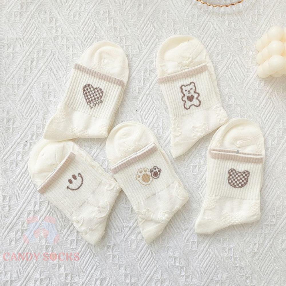 Tất nữ vớ nữ cổ trung, Set 5 đôi tất nữ phong cách Hàn Quốc, co dãn 4 chiều, chất liệu cotton Hàn cao cấp TN-229