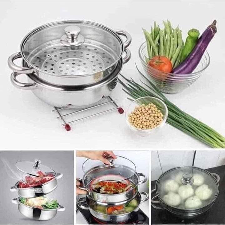 Nồi Hấp Inox 3 Tầng Cách Thuỷ Cao Cấp