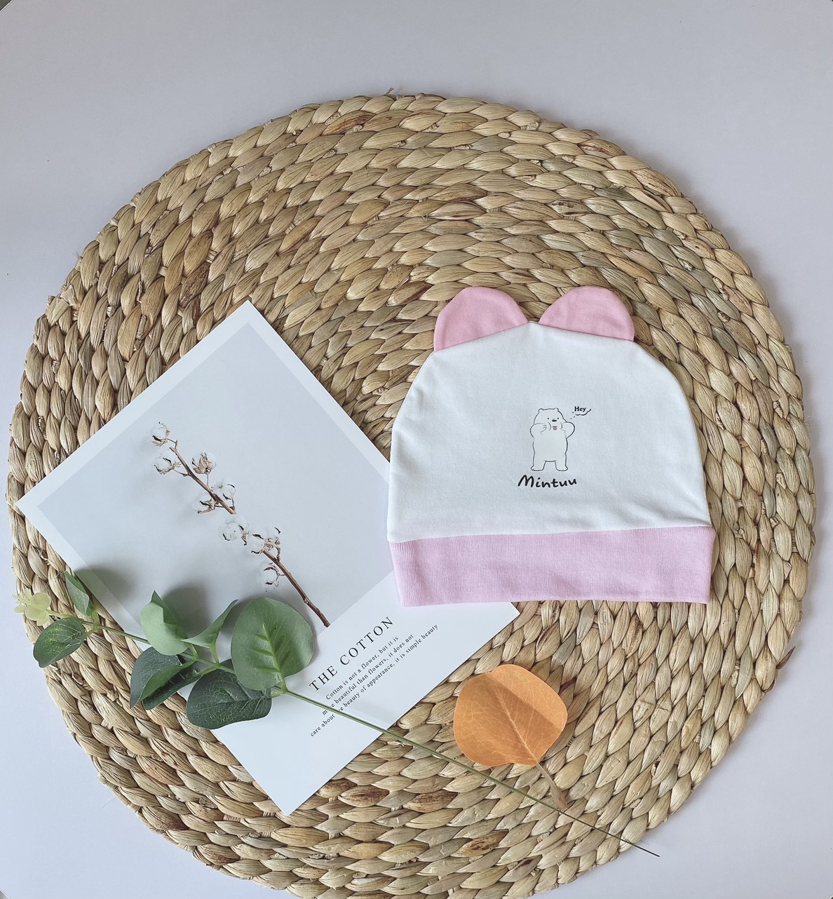 Mũ sơ sinh tai thỏ thương hiệu MINTUU First Choice, chất liệu vải 100% cotton 4 chiều