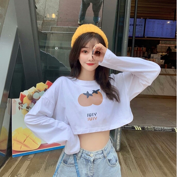 Áo croptop tay dài form rộng in hình cà chua