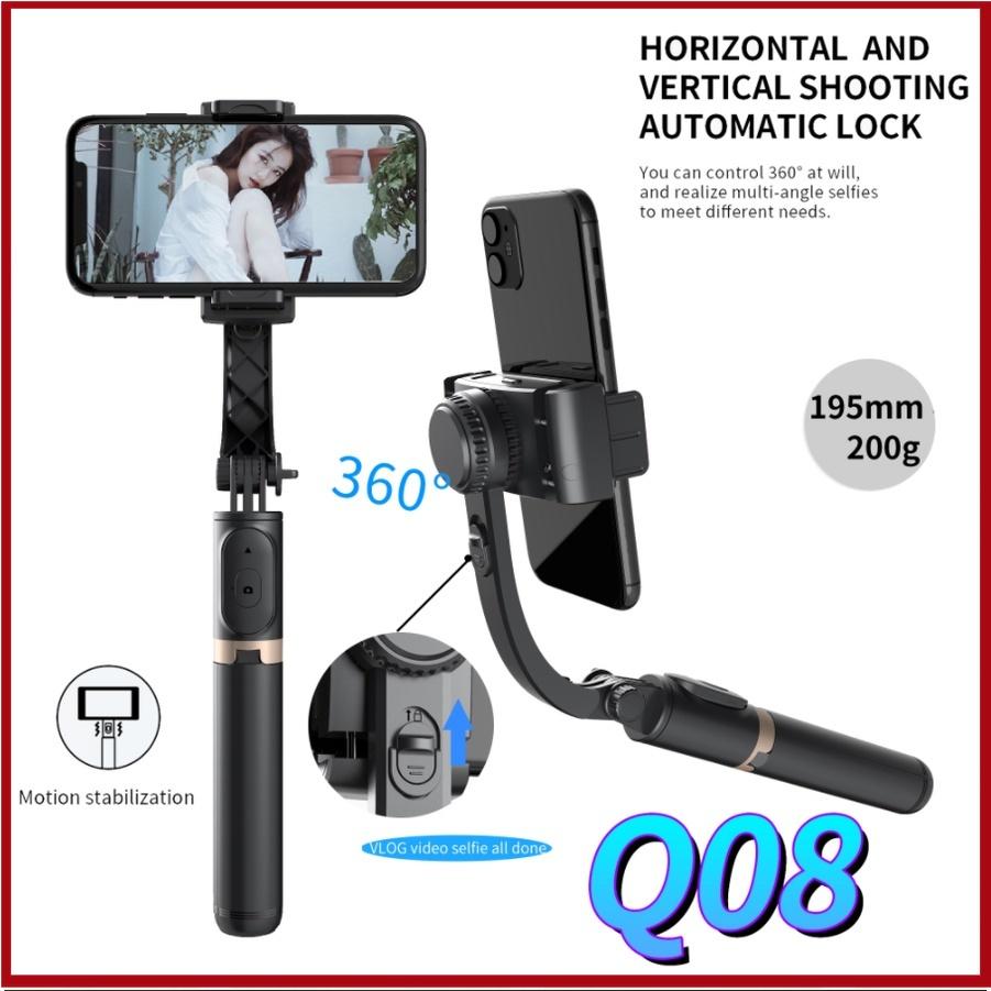 Tay cầm chống rung điện tử Gimbal Q08 có điều khiển bluetooth - Có chân đỡ tự đứng - Tripod chắc chắn gọn nhẹ