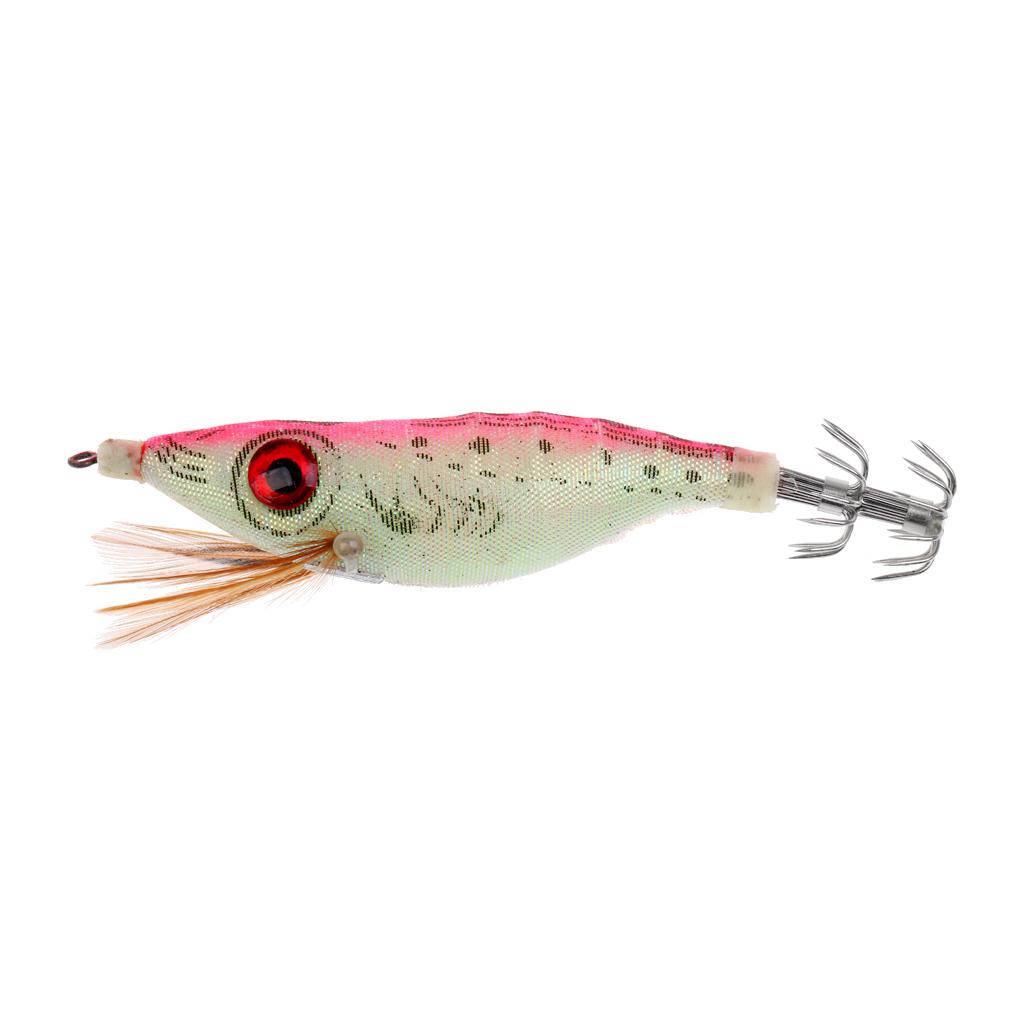 Fishing Artificial Wood Shrimp Squid Jigs Squid Hook Minnow Trout Lure Pink