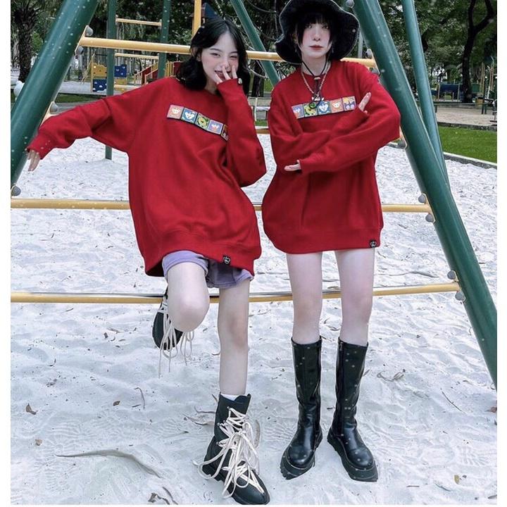 Áo Sweater Đỏ Icon Nữ  Nana's House - FREESHIP  Áo nỉ dài tay form rộng dáng suông, thiết kế cá tính
