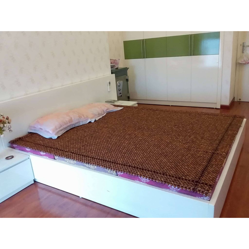 Chiếu hạt gỗ Hương đỏ hạt 12ly - Tặng kèm gối hạt gỗ Bách Xanh